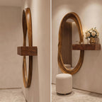 Oval Mirror with Fluted Side Shelf & Bouclé Stool Dressing Set | Bay Furniture