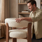 Bay Furniture Semi-Circle Wrap-Back Bouclé Dining Chair with Central Post