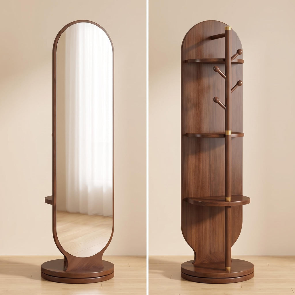 Bay Furniture Rotating Oval Mirror with Coat Rack & Shelves