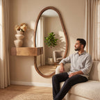 Organic Mirror, Floating Shelf & Stool Set – Walnut | Bay Furniture