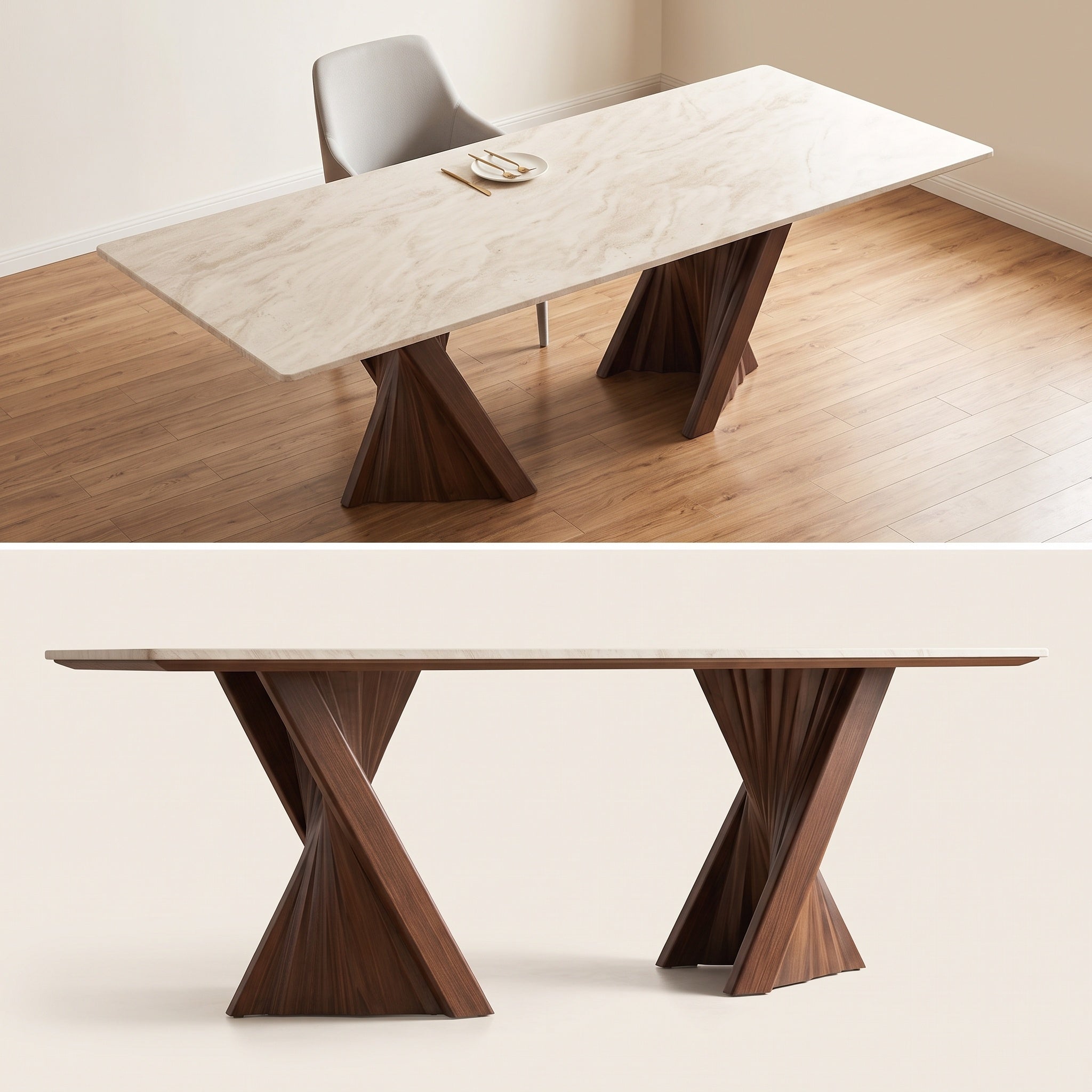 Bay Furniture Twisted Cone Pedestal Sintered Stone Dining Table