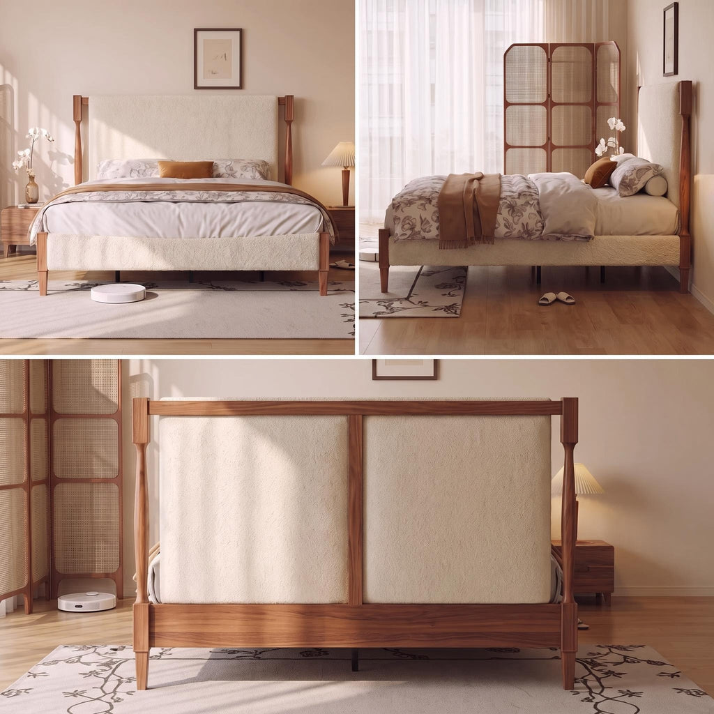 Bay Furniture Four Poster Boucle Bed – Frame Only