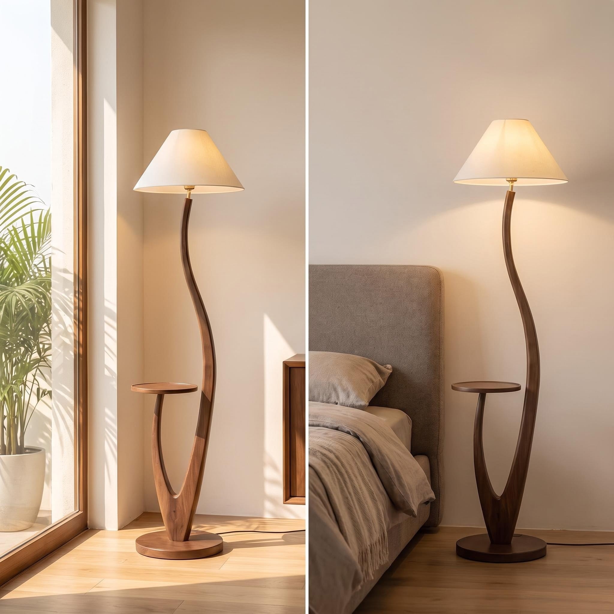Bay Furniture S-Stem Walnut Floor Lamp with Side Table
