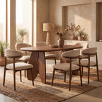 Bay Furniture Oval Stone Dining Table & Bouclé Chair Set – Petal Base