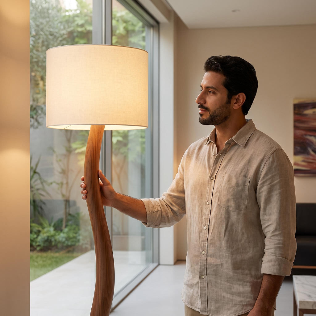 Bay Furniture Organic Curve Solid Wood Floor Lamp