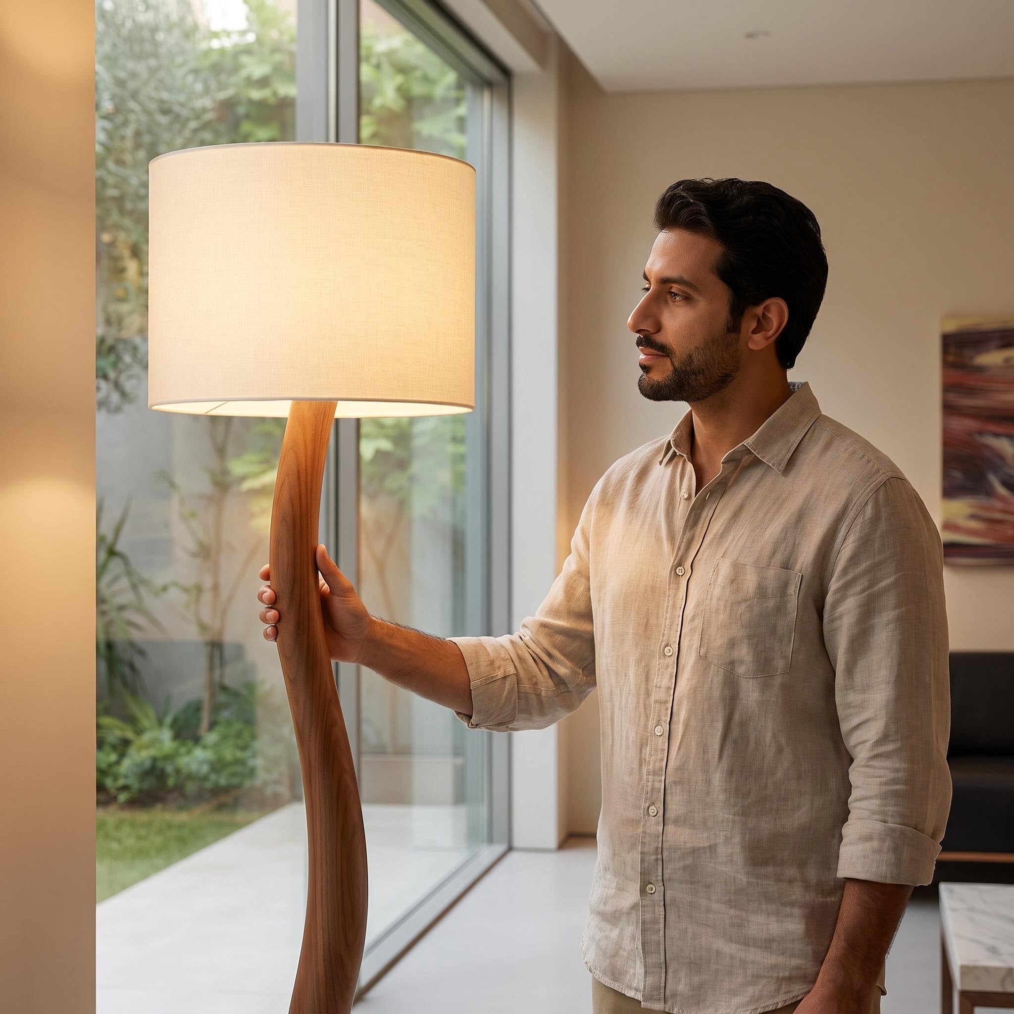 Bay Furniture Organic Curve Solid Wood Floor Lamp