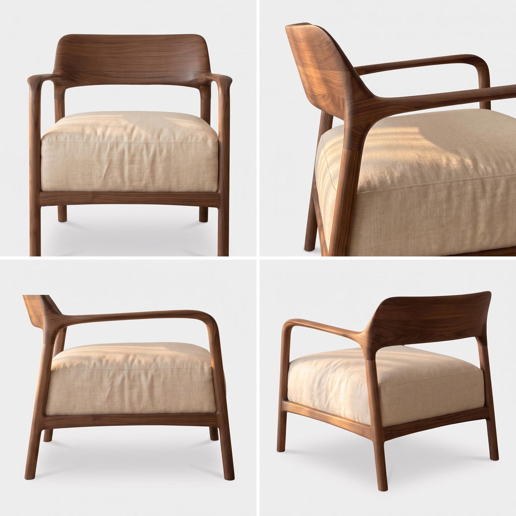 Bay Furniture Solid Wood Back Linen Lounge Chair