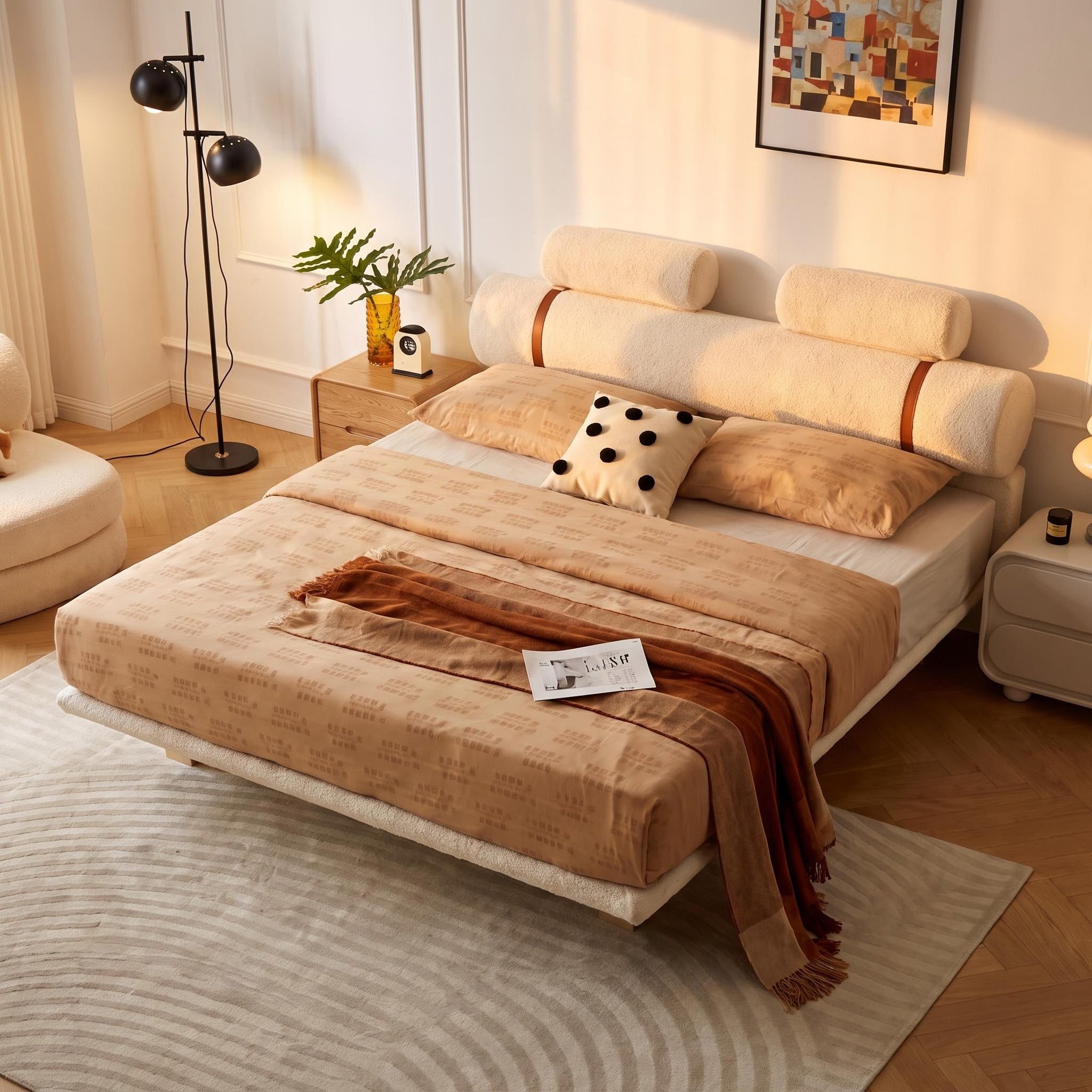 Bay Furniture Bolster Headboard Boucle Bed – Frame Only