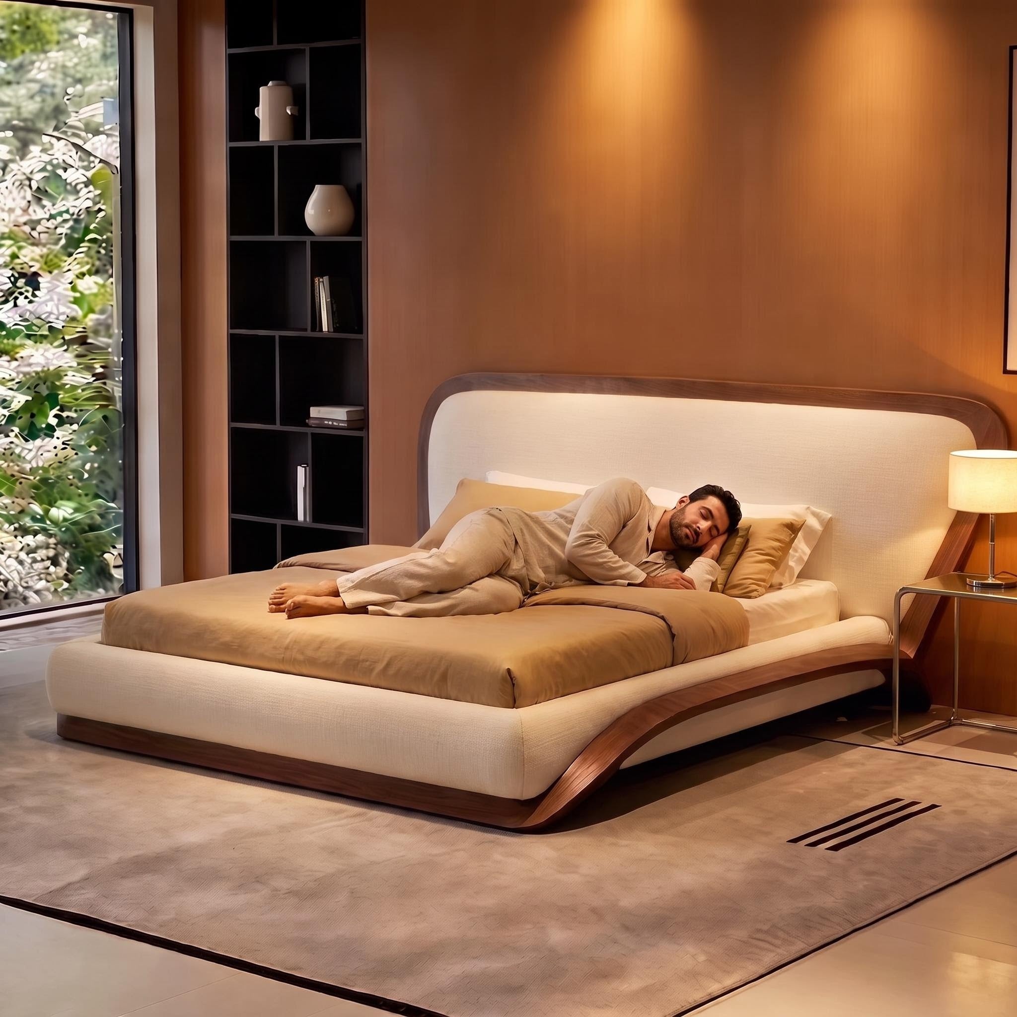 Bay Furniture Curved Wood Frame Platform Bed – Frame Only