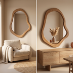 Bay Furniture Organic-Mirror Wall-Mounted Dressing Table Set with Bouclé Stool