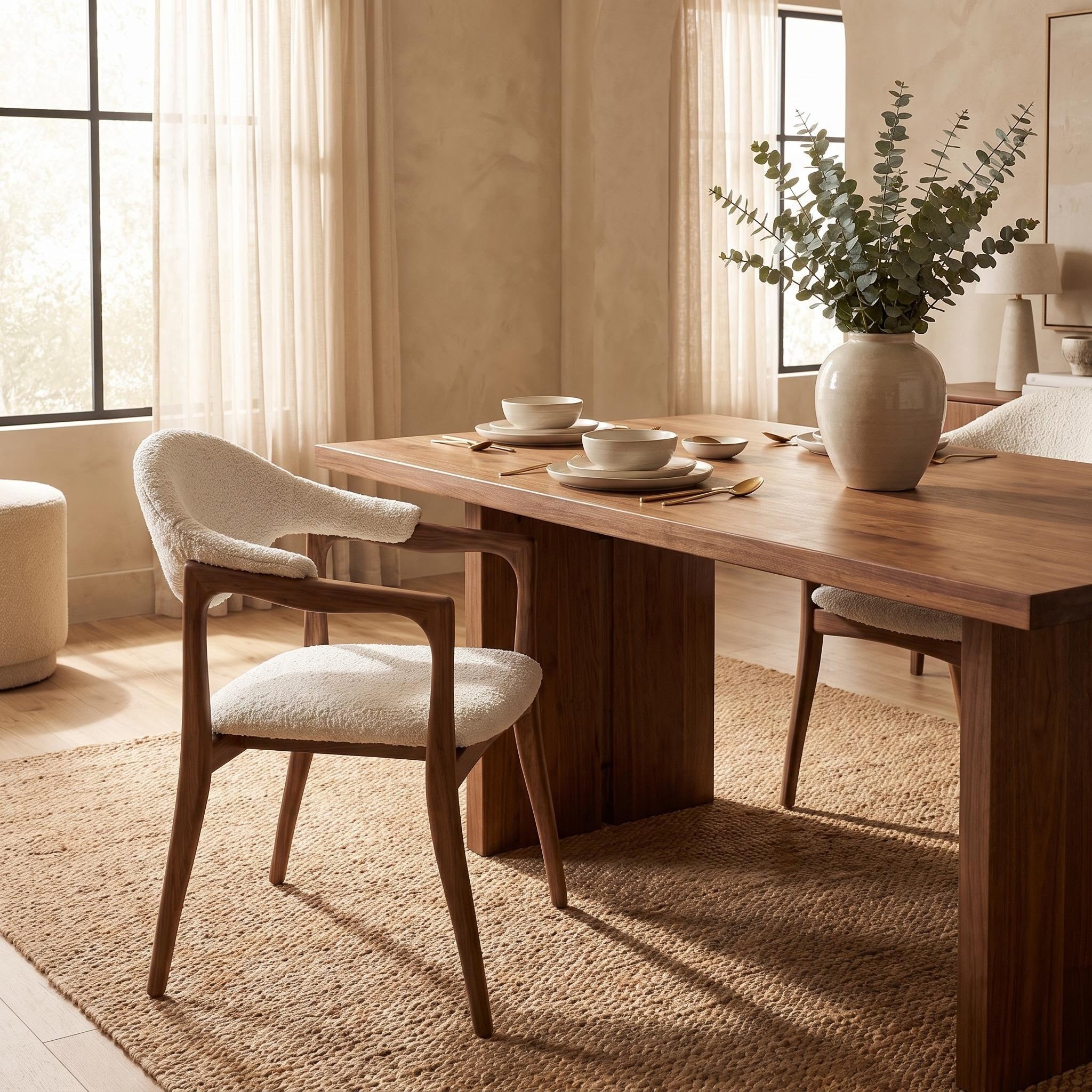 Bay Furniture Crescent-Back Open-Arm Bouclé Dining Chair