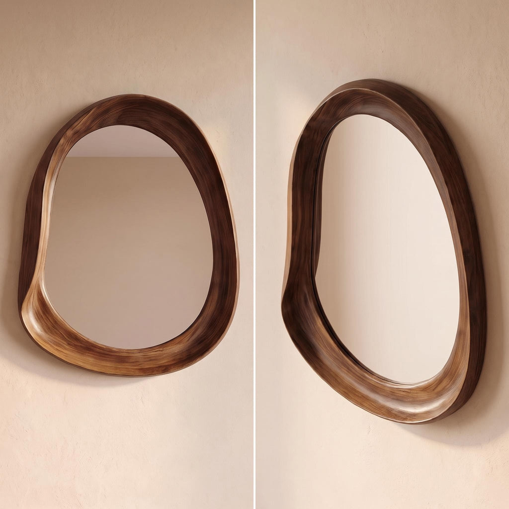 Organic Mirror, Floating Shelf & Stool Set – Walnut | Bay Furniture