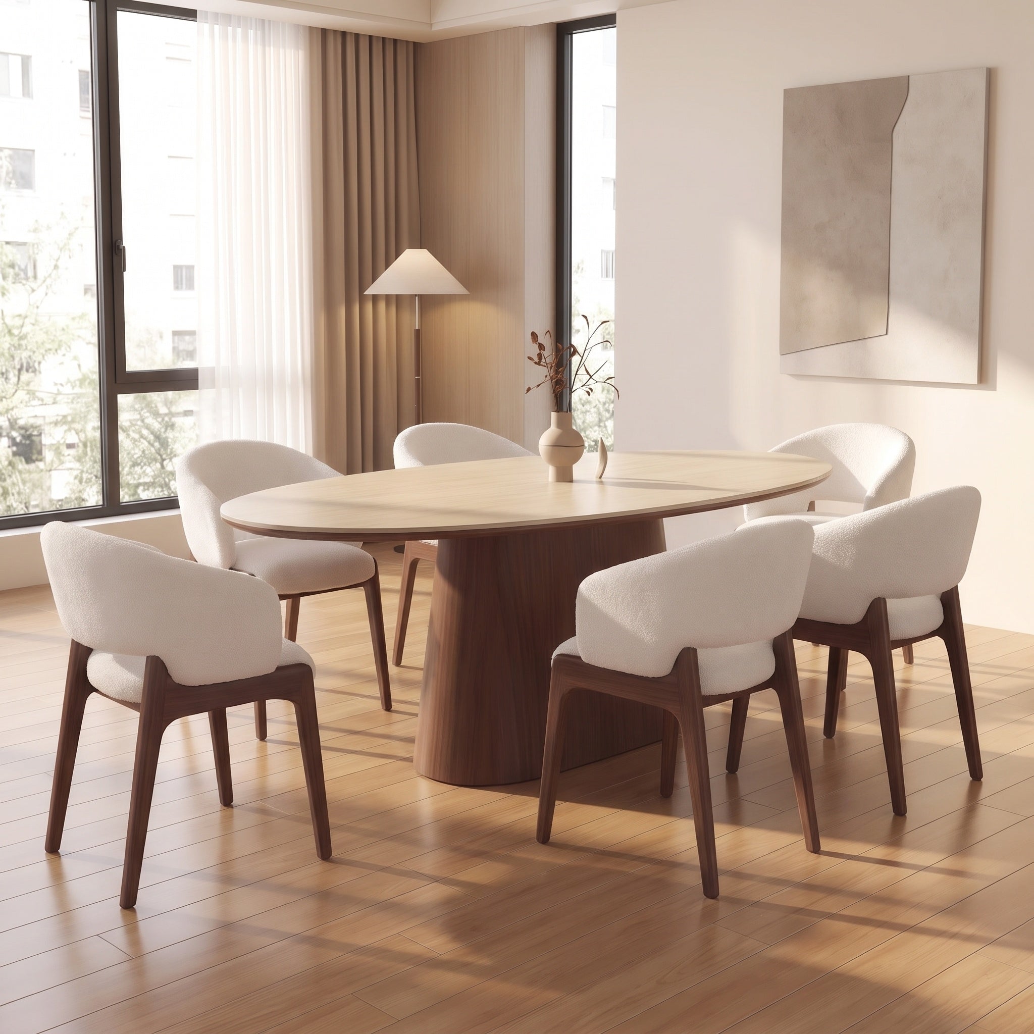 Bay Furniture Oval Sintered Stone Dining Table with Organic Cone Pedestal