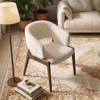 Bay Furniture U-Shell Bouclé & Shaggy Dining Chair with Walnut Legs