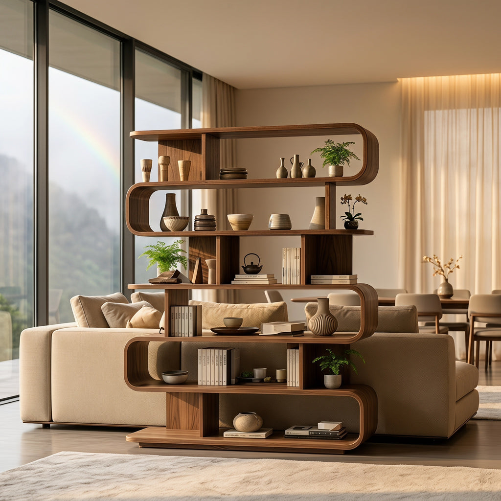 Bay Furniture Serpentine Open Bookcase in Walnut