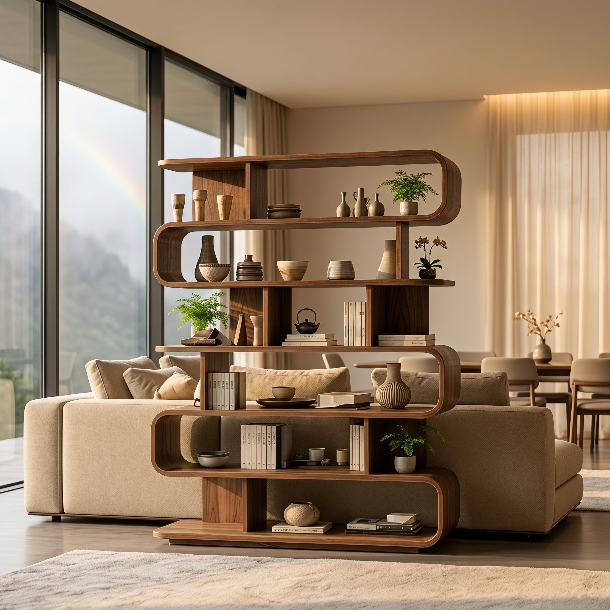 Bay Furniture Serpentine Open Bookcase in Walnut