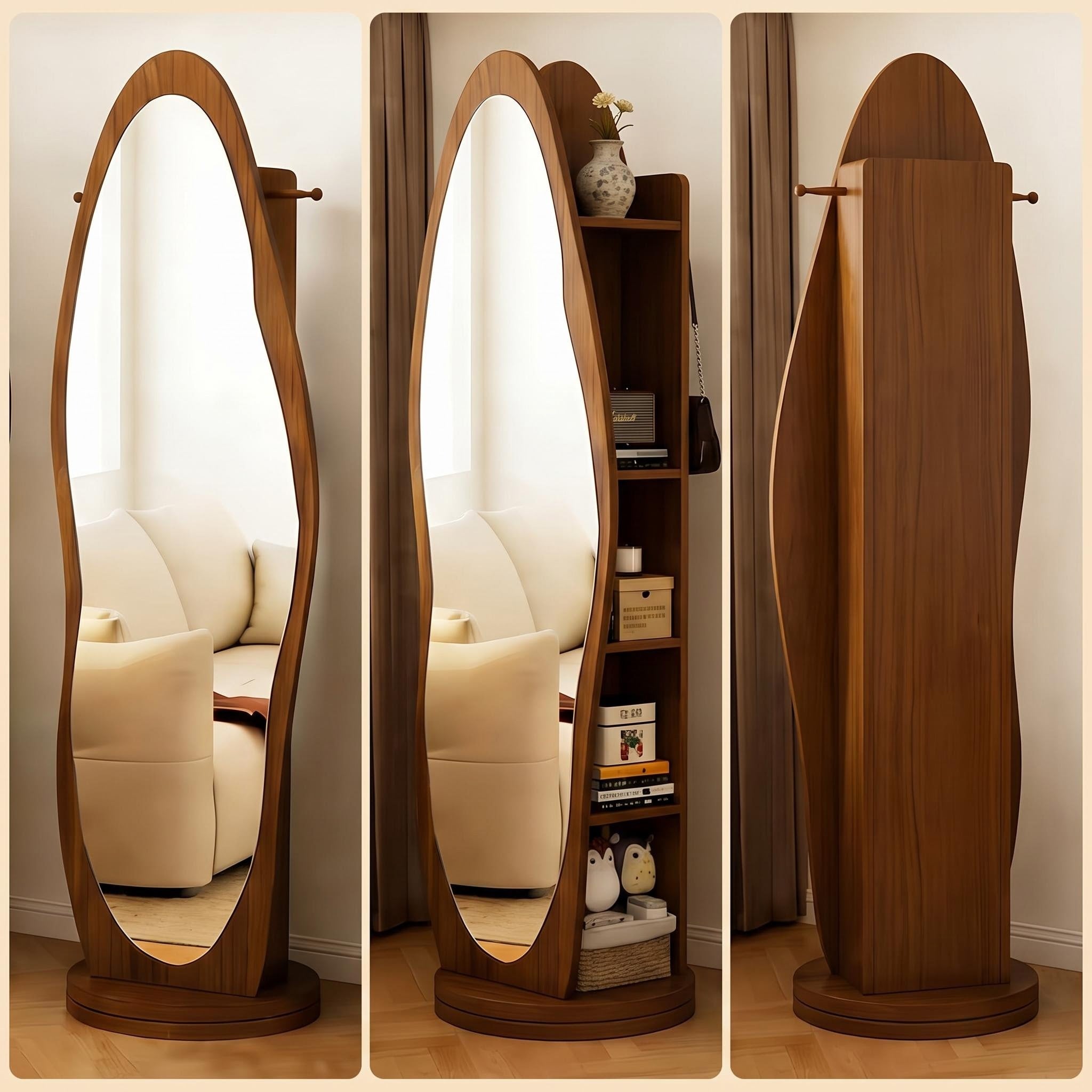 Bay Furniture Oval Floor Mirror & Shelving Unit Set