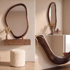 Organic Wall Mirror, Floating Shelf & Bouclé Stool Dressing Set – Walnut | Bay Furniture