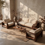 Bay Furniture Curved Wood Frame Sofa – Boucle Upholstery