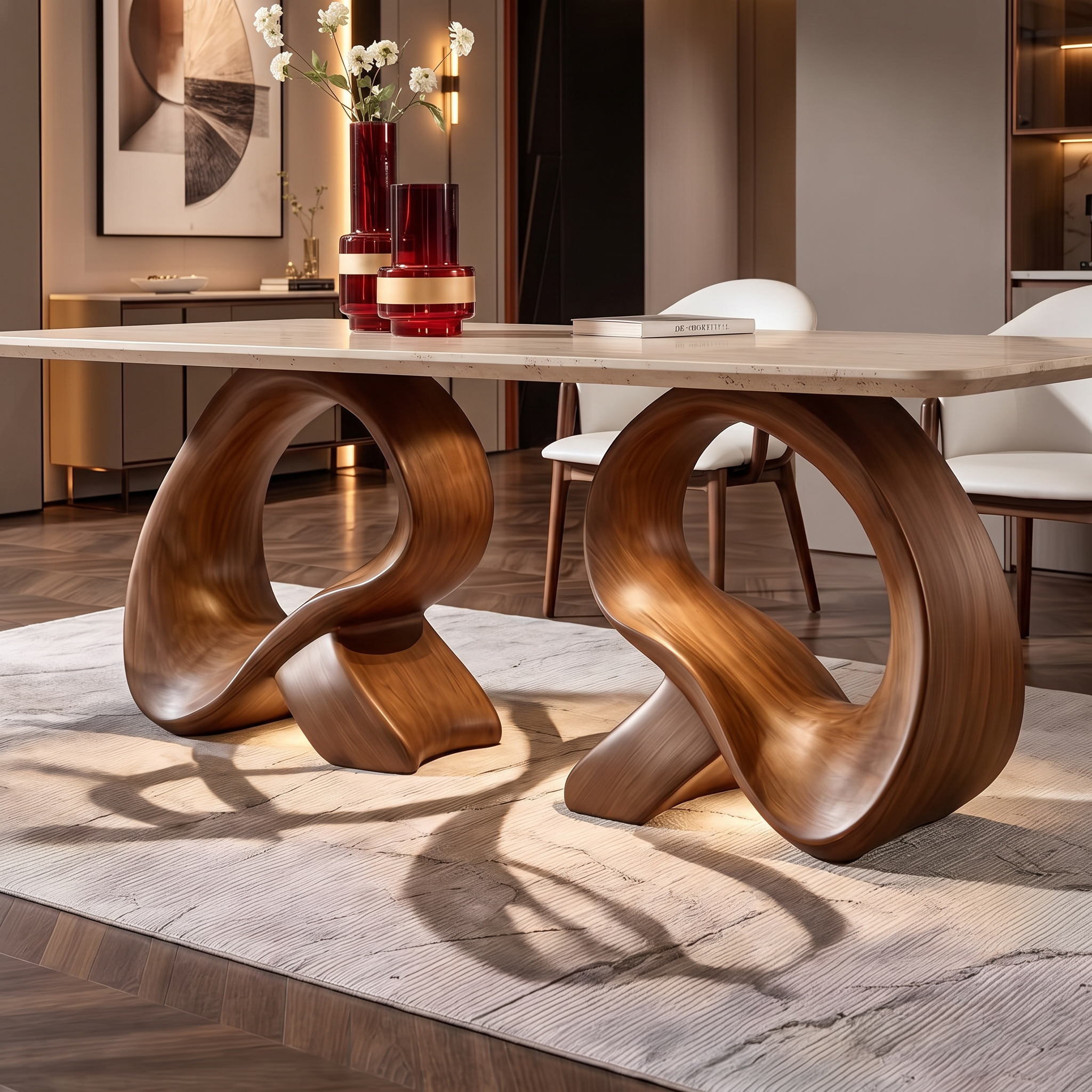 Bay Furniture Twisted Braid Base Sintered Stone Dining Table