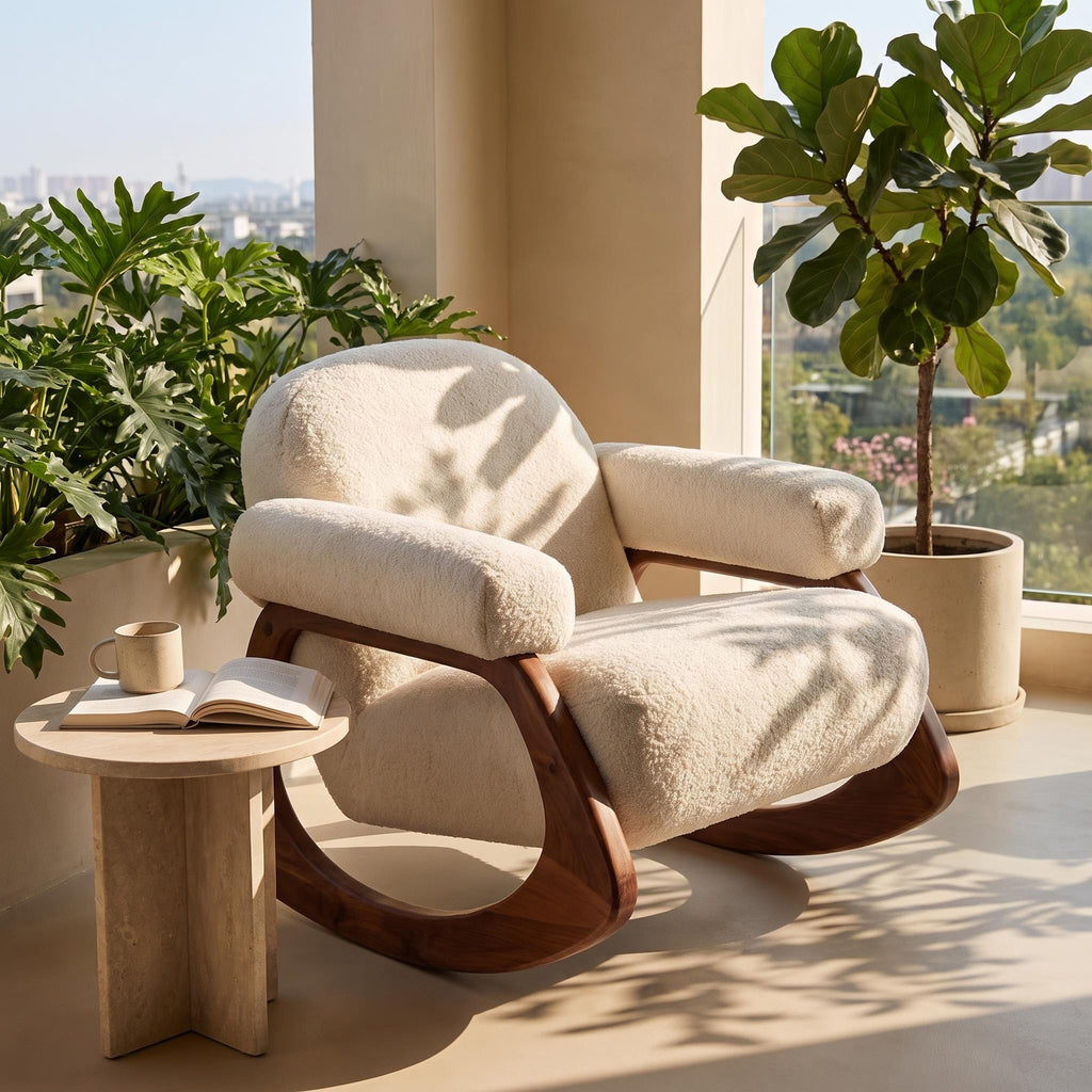 Bay Furniture Rocking Boucle Lounge Chair with Tube Arms