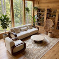 Bay Furniture Rounded Frame Sofa – Boucle with Scatter Cushions