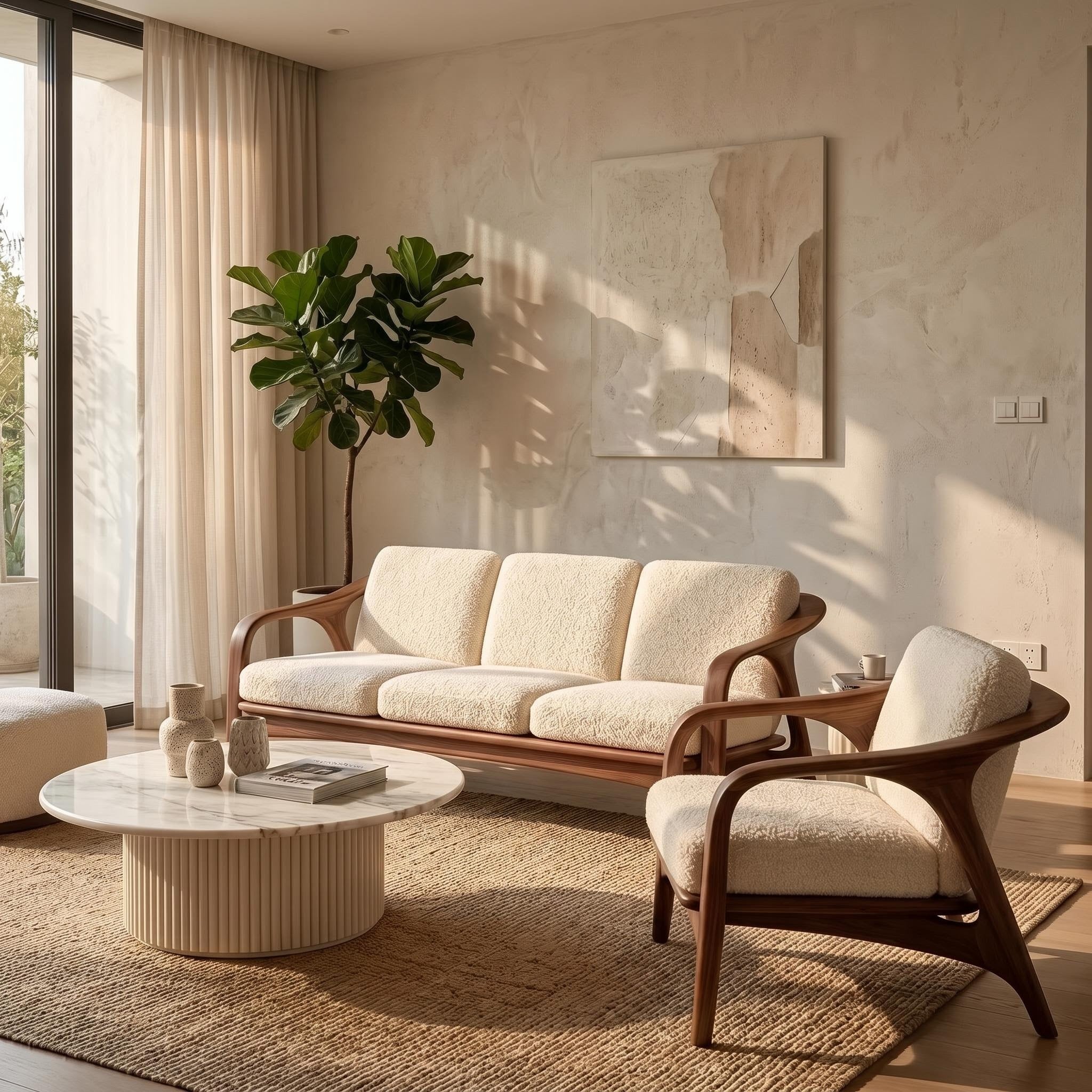 Bay Furniture Arched Wood Frame Sofa – Boucle Cushions