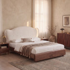 Bay Furniture Cloud Headboard Bed – Boucle & Wood Frame Only