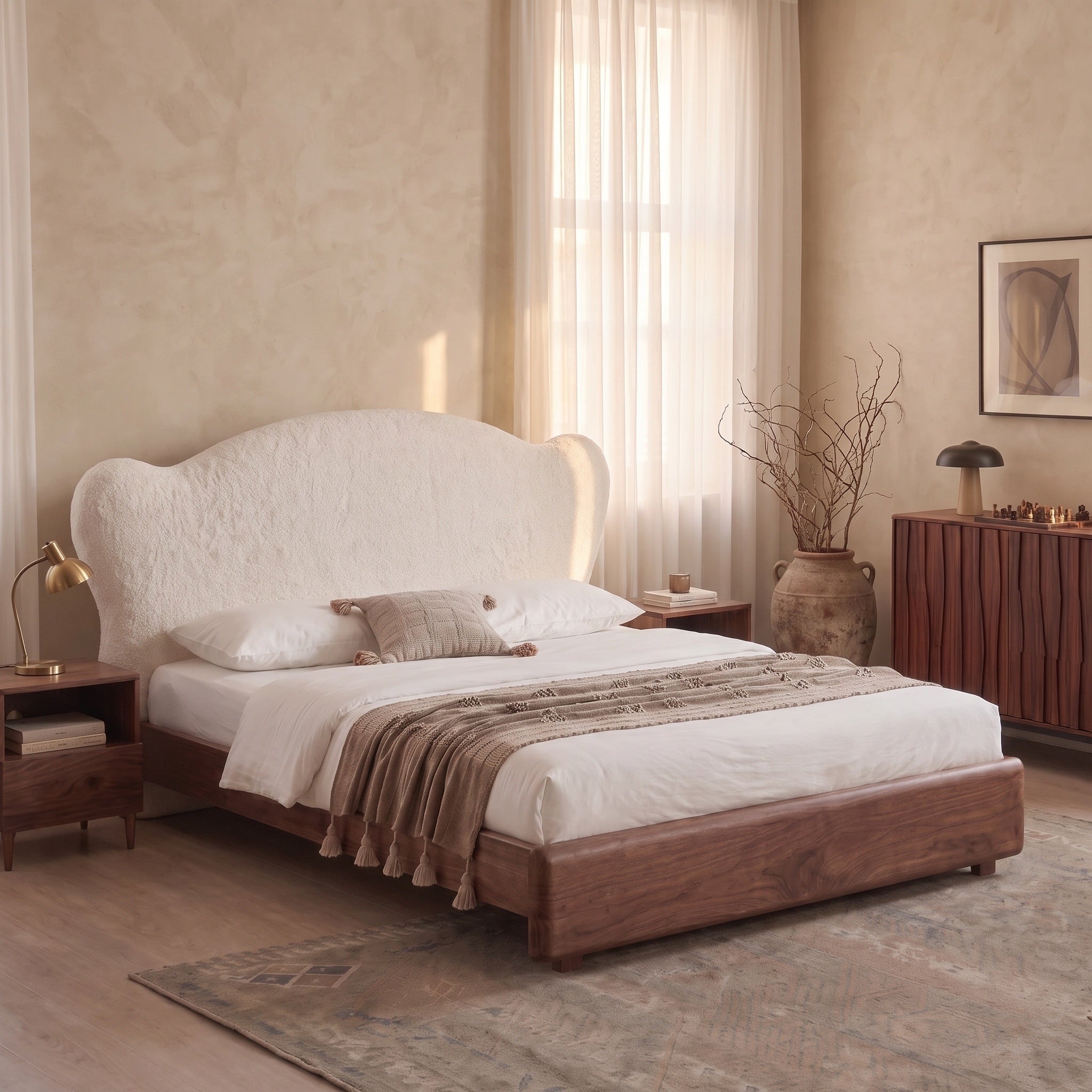 Bay Furniture Cloud Headboard Bed – Boucle & Wood Frame Only