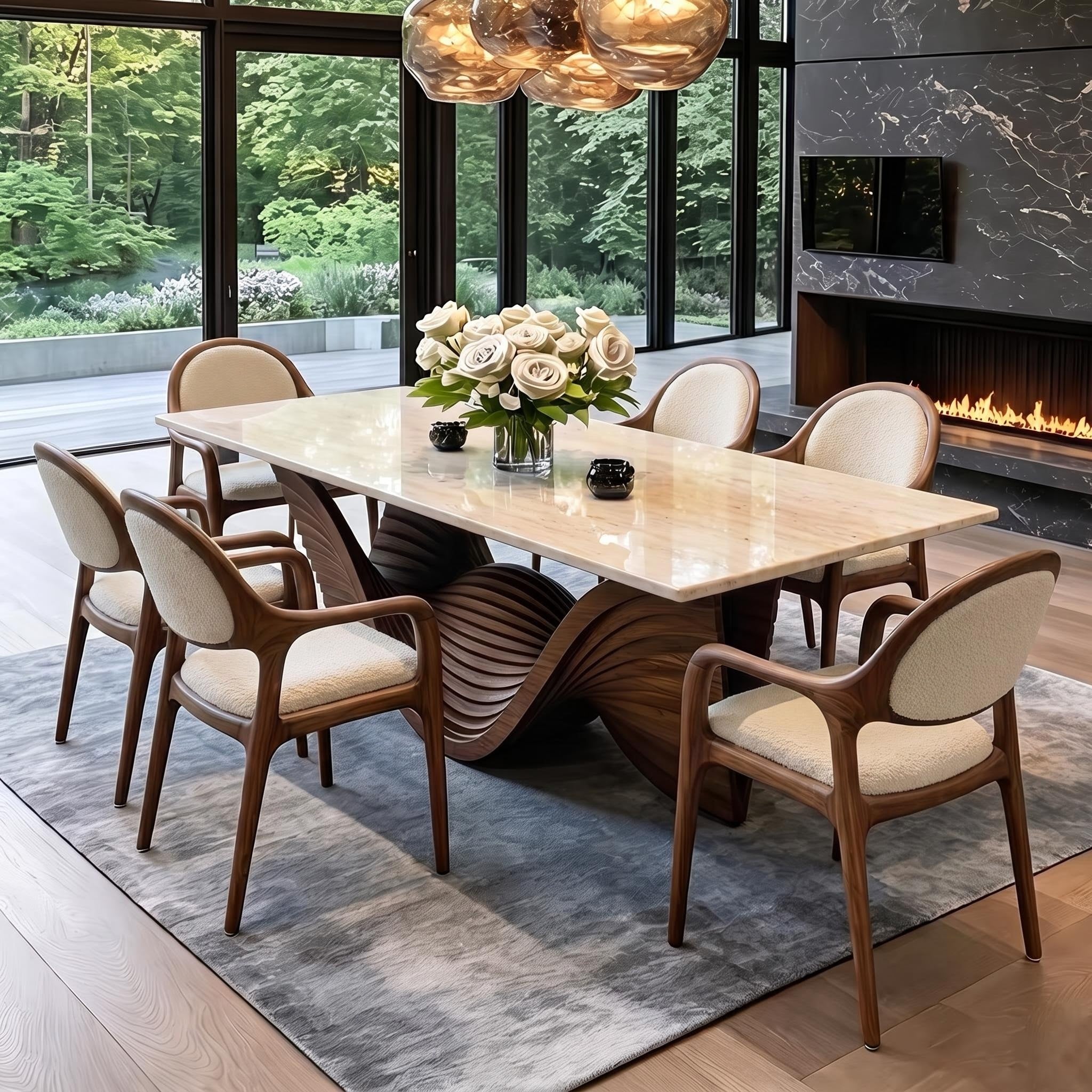 Bay Furniture Wave Spiral Pedestal Sintered Stone Dining Table