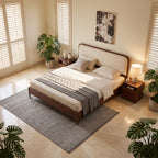 Bay Furniture Walnut Wood Leg Bed – Upholstered Headboard, Frame Only