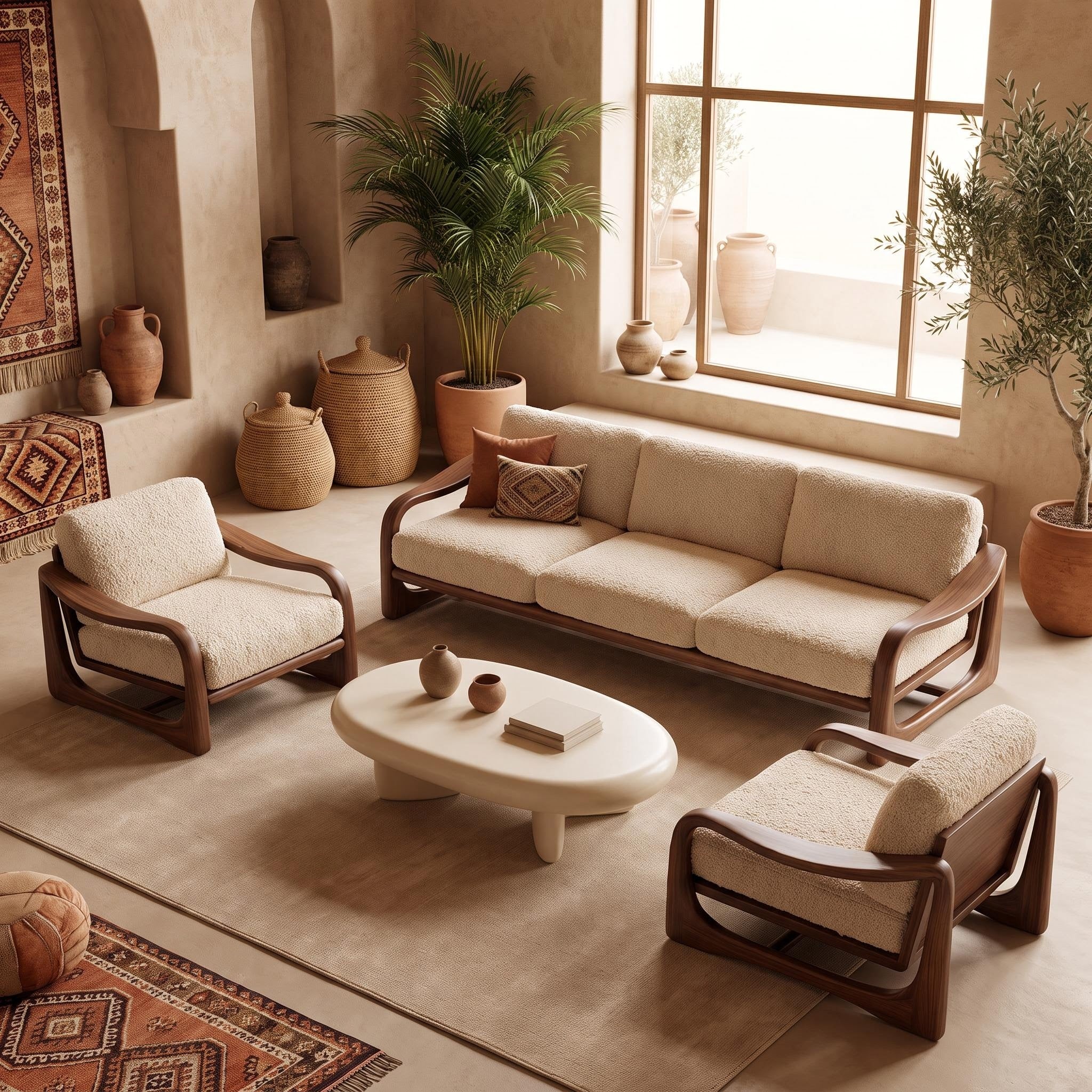 Bay Furniture Floating Armrest Wood Sofa – Boucle 3-Piece Set