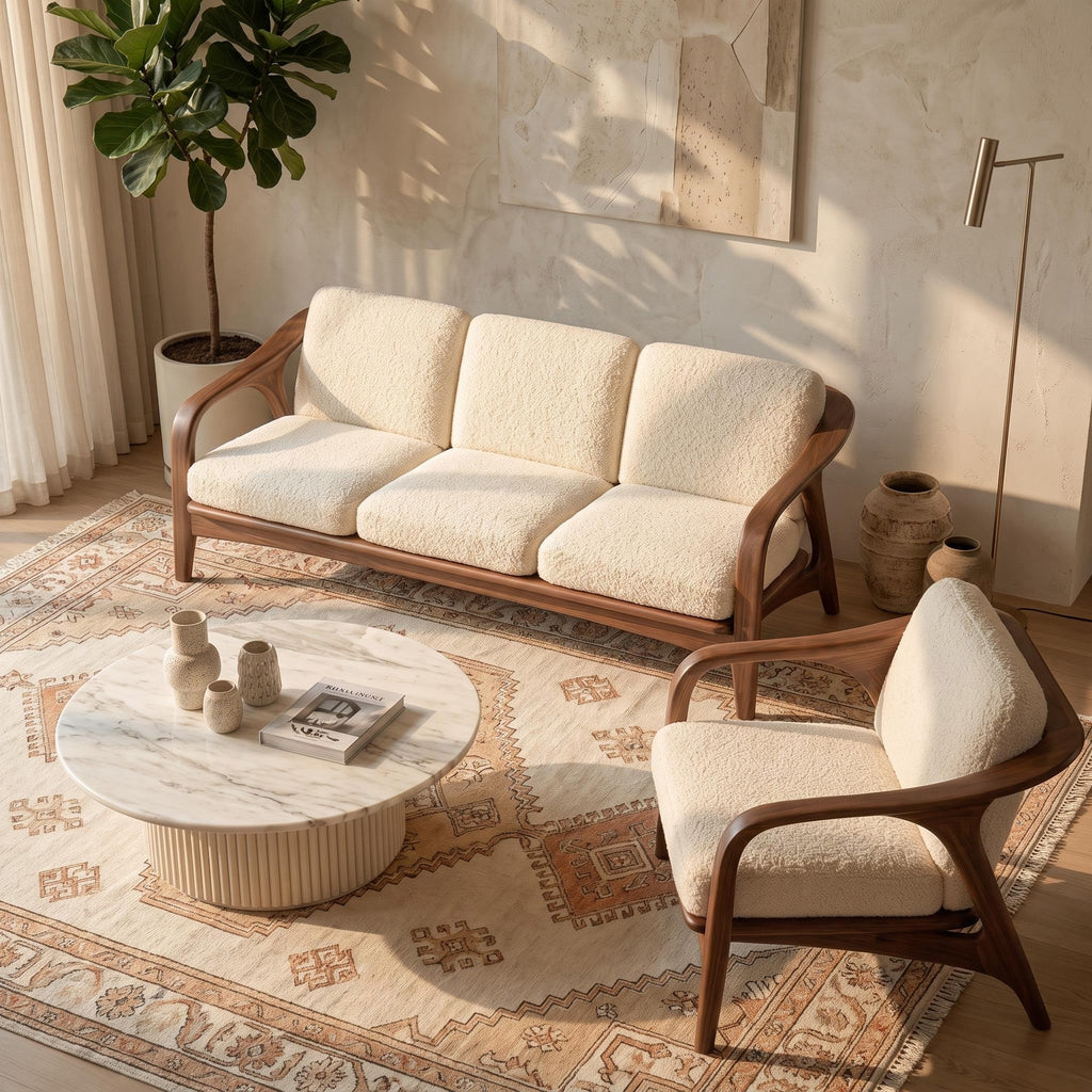 Bay Furniture Arched Wood Frame Sofa – Boucle Cushions