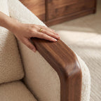 Bay Furniture Square Frame Wood Sofa – Boucle with Scatter Cushions