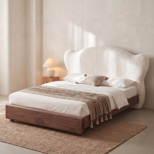 Bay Furniture Cloud Headboard Bed – Boucle & Wood Frame Only