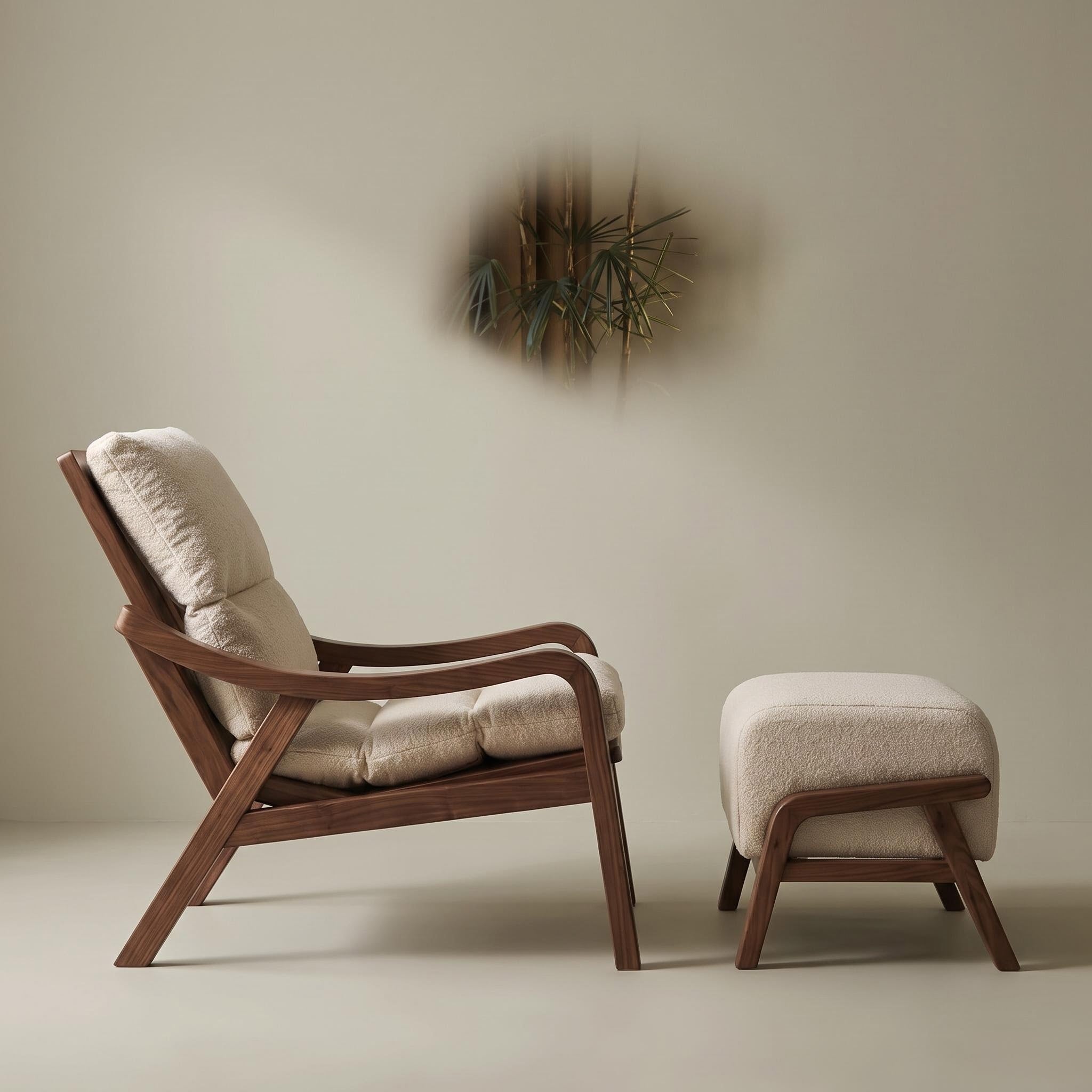 Bay Furniture Curved Arm Boucle Chair & Ottoman Set