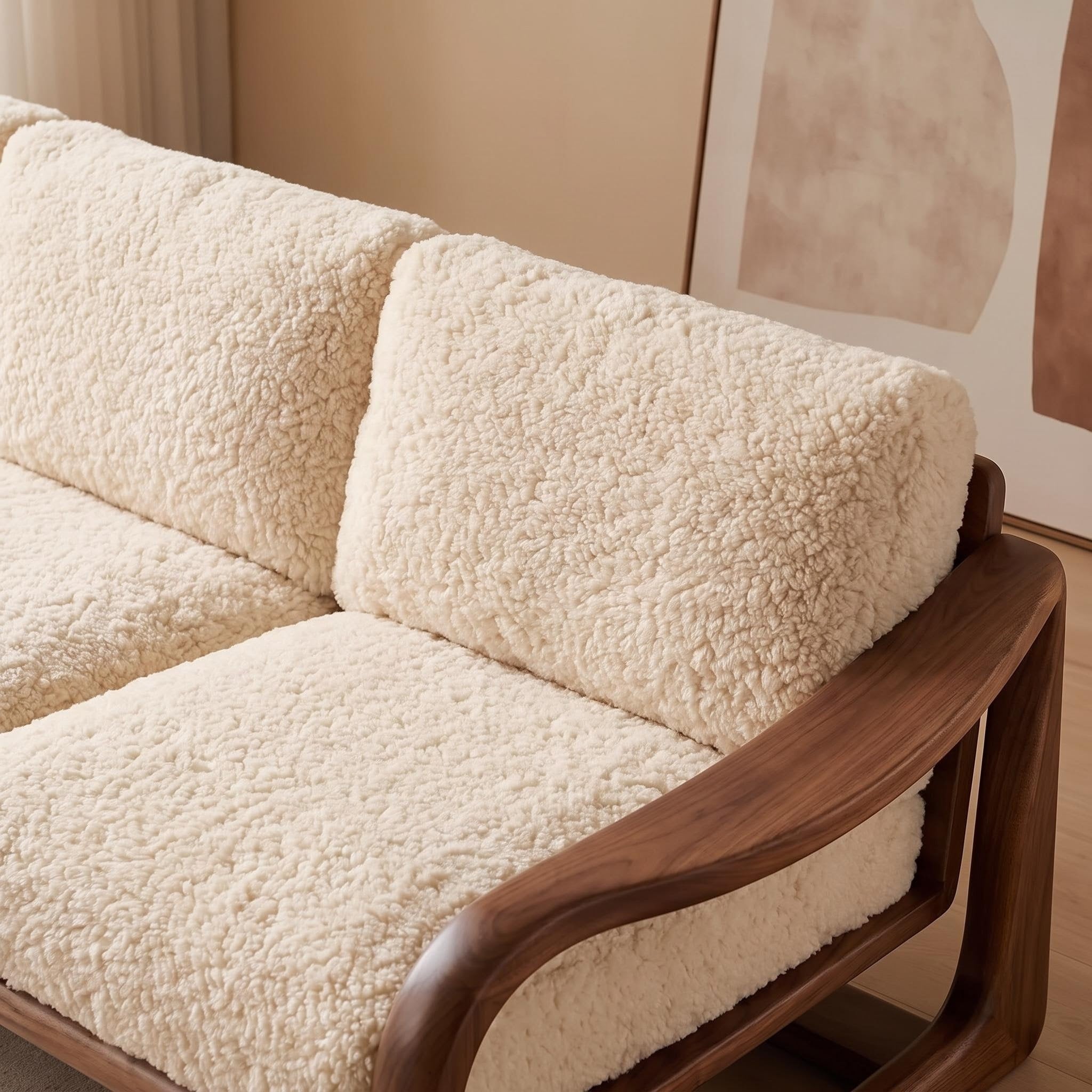 Bay Furniture Floating Armrest Wood Sofa – Boucle 3-Piece Set