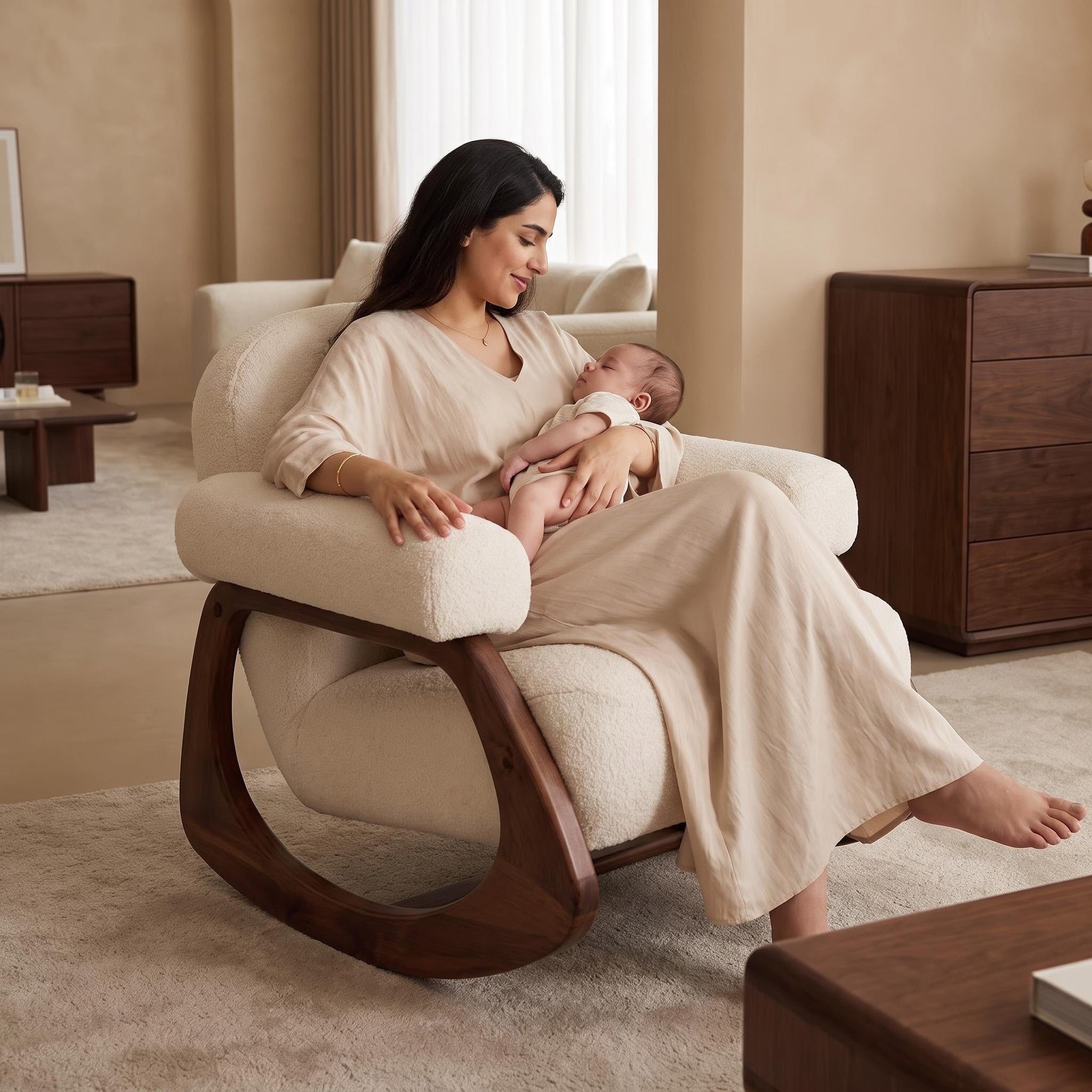 Bay Furniture Rocking Boucle Lounge Chair with Tube Arms