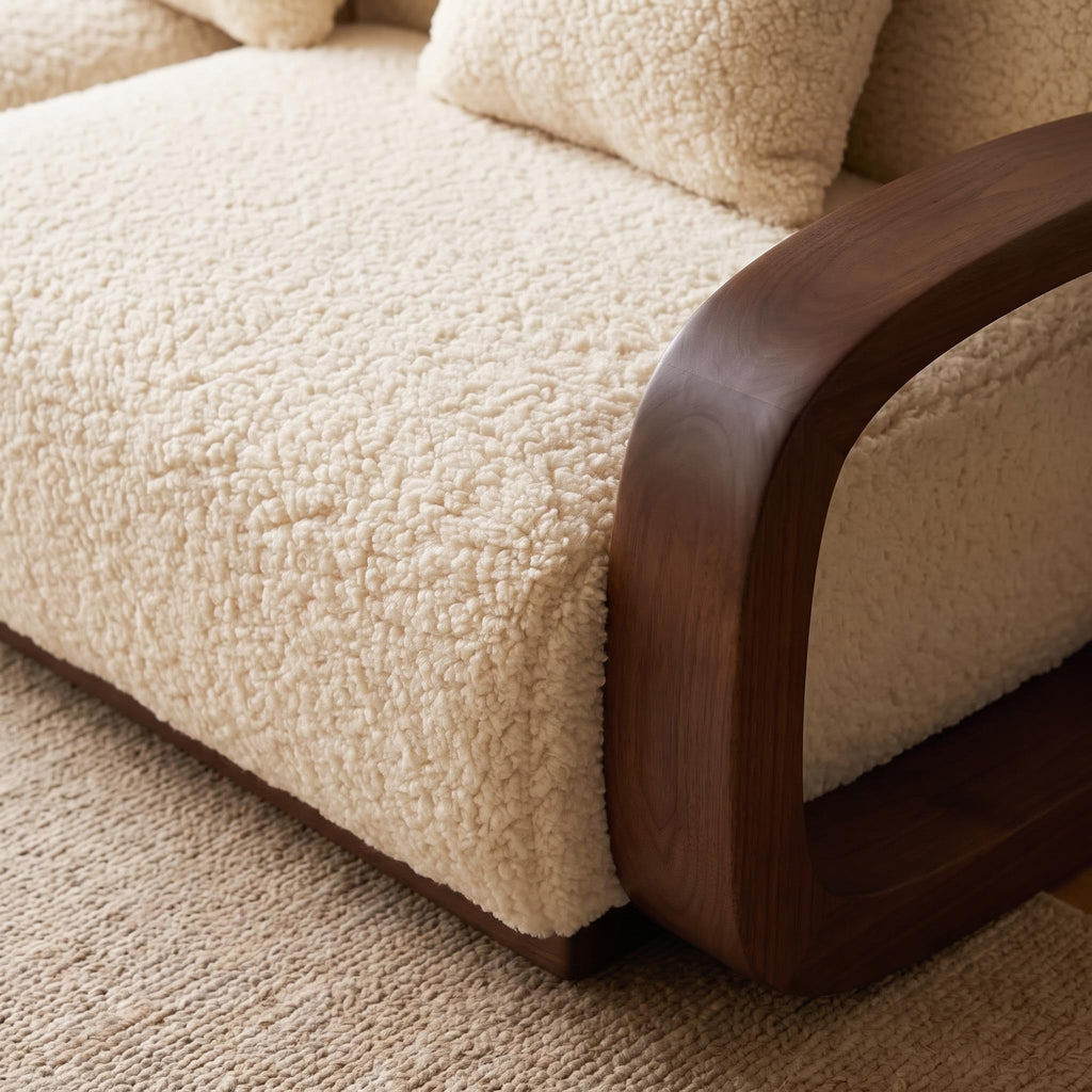 Bay Furniture Rounded Frame Sofa – Boucle with Scatter Cushions