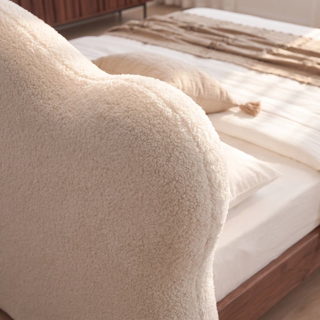 Bay Furniture Cloud Headboard Bed – Boucle & Wood Frame Only
