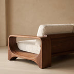 Bay Furniture Curved Wood Frame Sofa – Boucle Upholstery
