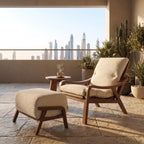 Bay Furniture Curved Arm Boucle Chair & Ottoman Set