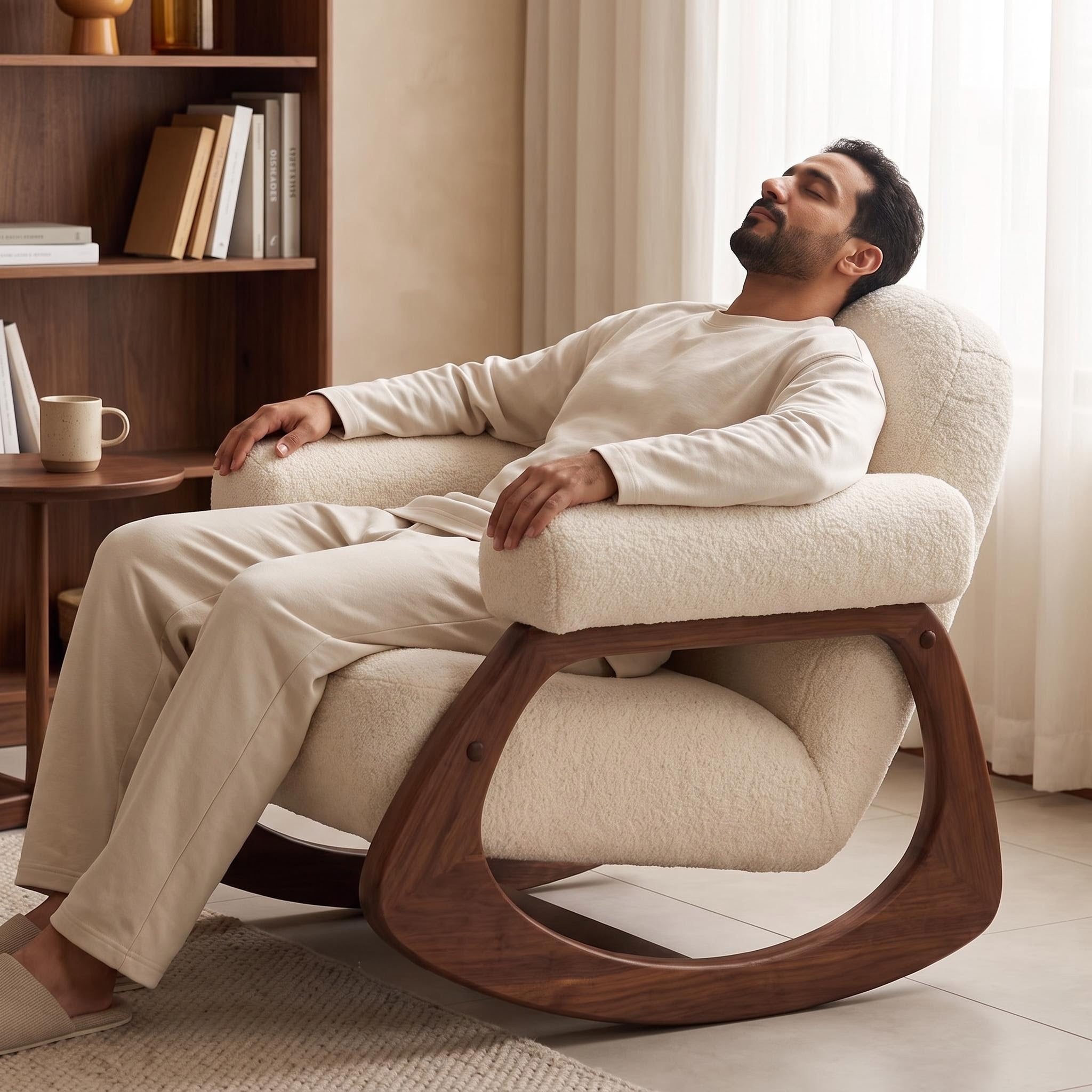 Bay Furniture Rocking Boucle Lounge Chair with Tube Arms