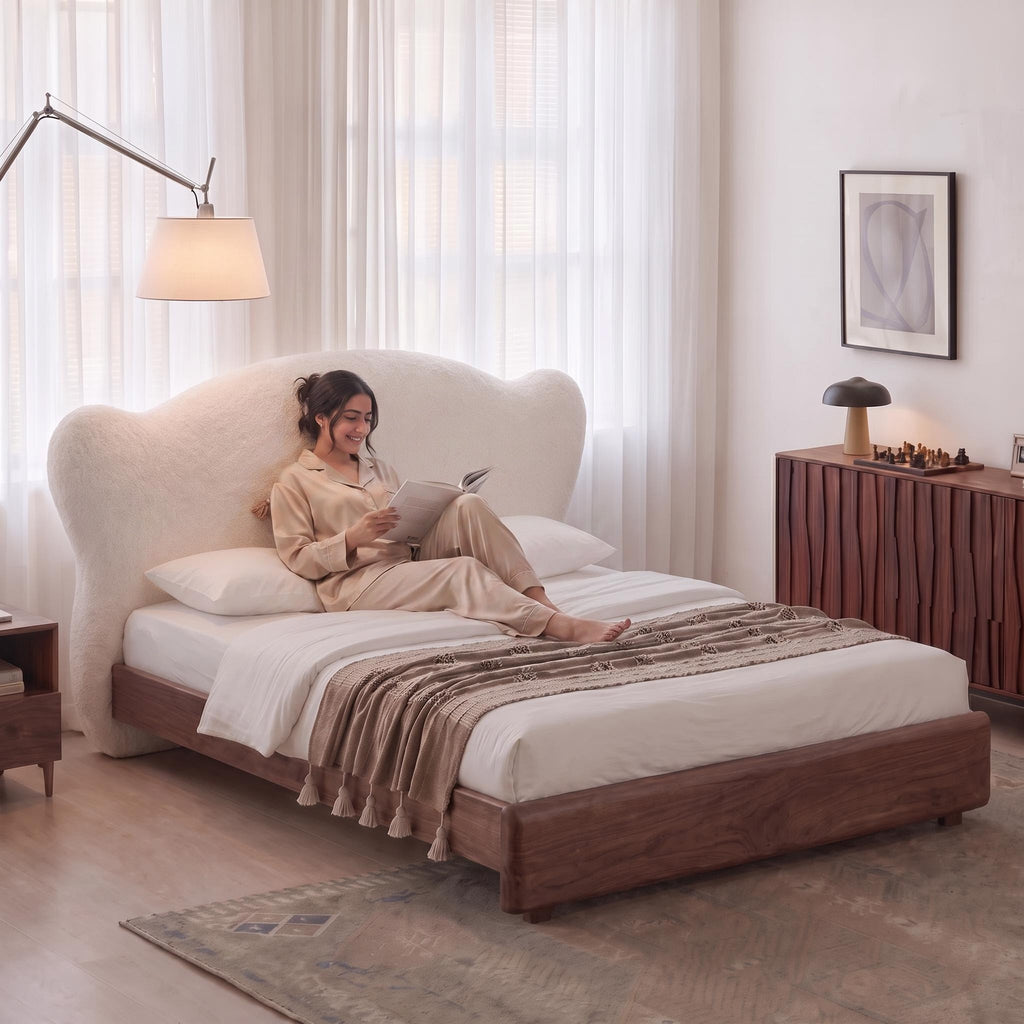 Bay Furniture Cloud Headboard Bed – Boucle & Wood Frame Only