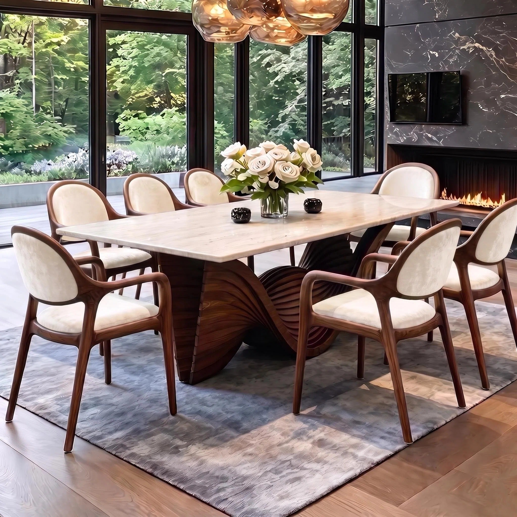 Bay Furniture Wave Spiral Pedestal Sintered Stone Dining Table
