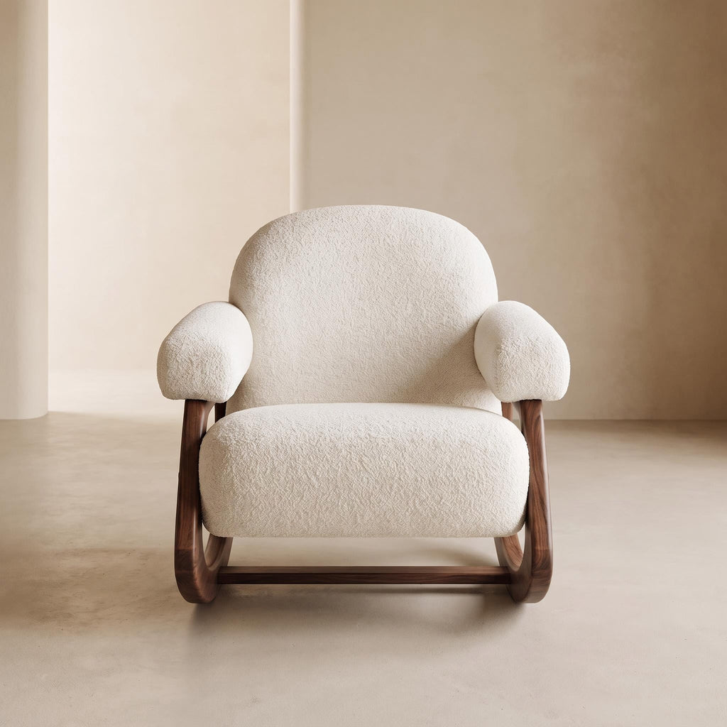 Bay Furniture Rocking Boucle Lounge Chair with Tube Arms