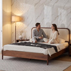 Bay Furniture Walnut Wood Leg Bed – Upholstered Headboard, Frame Only