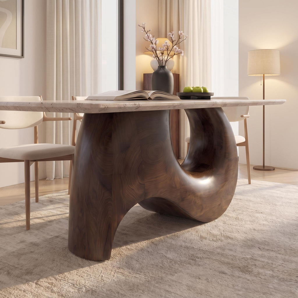 Bay Furniture Double Arch Walnut Base Sintered Stone Dining Table