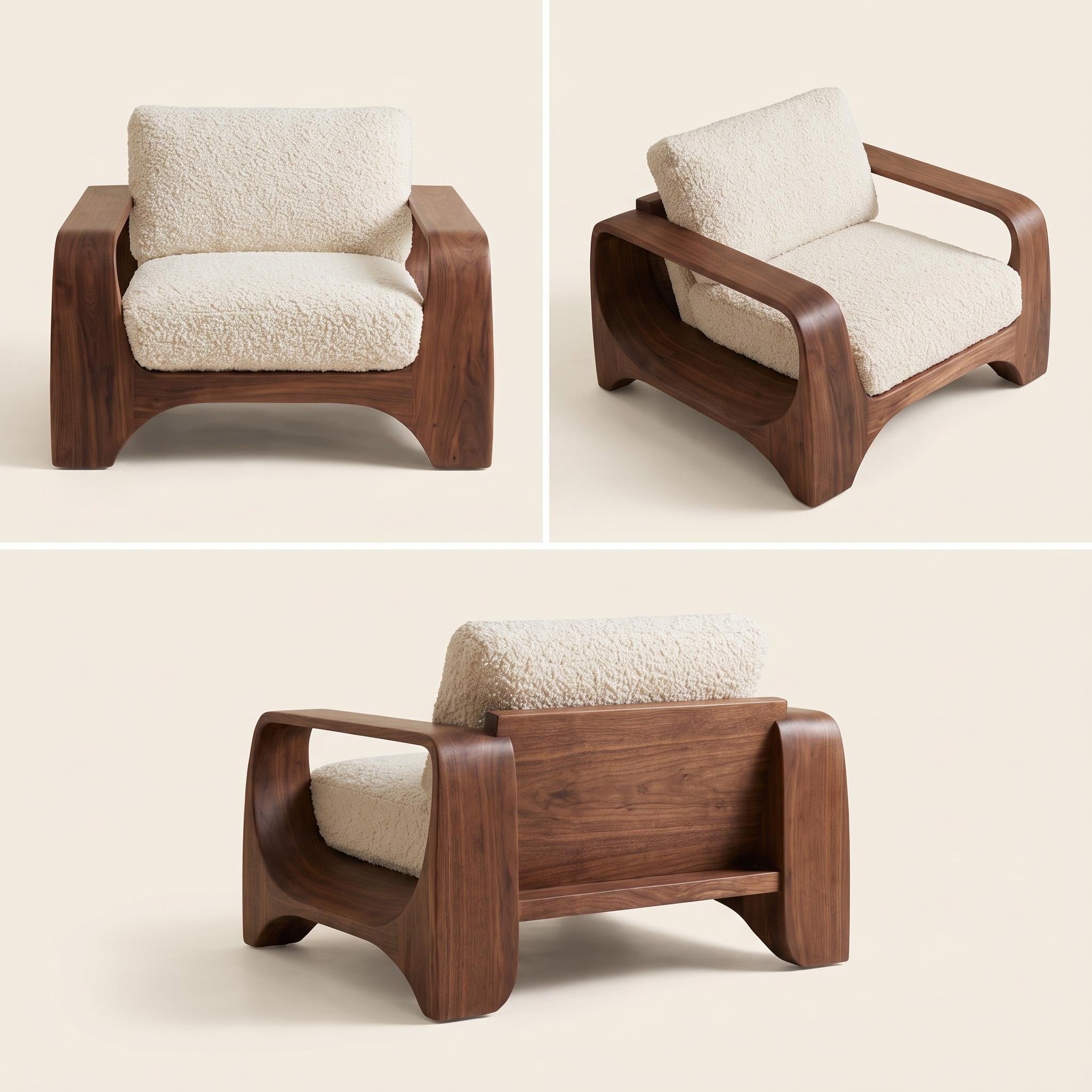 Bay Furniture Curved Wood Frame Sofa – Boucle Upholstery