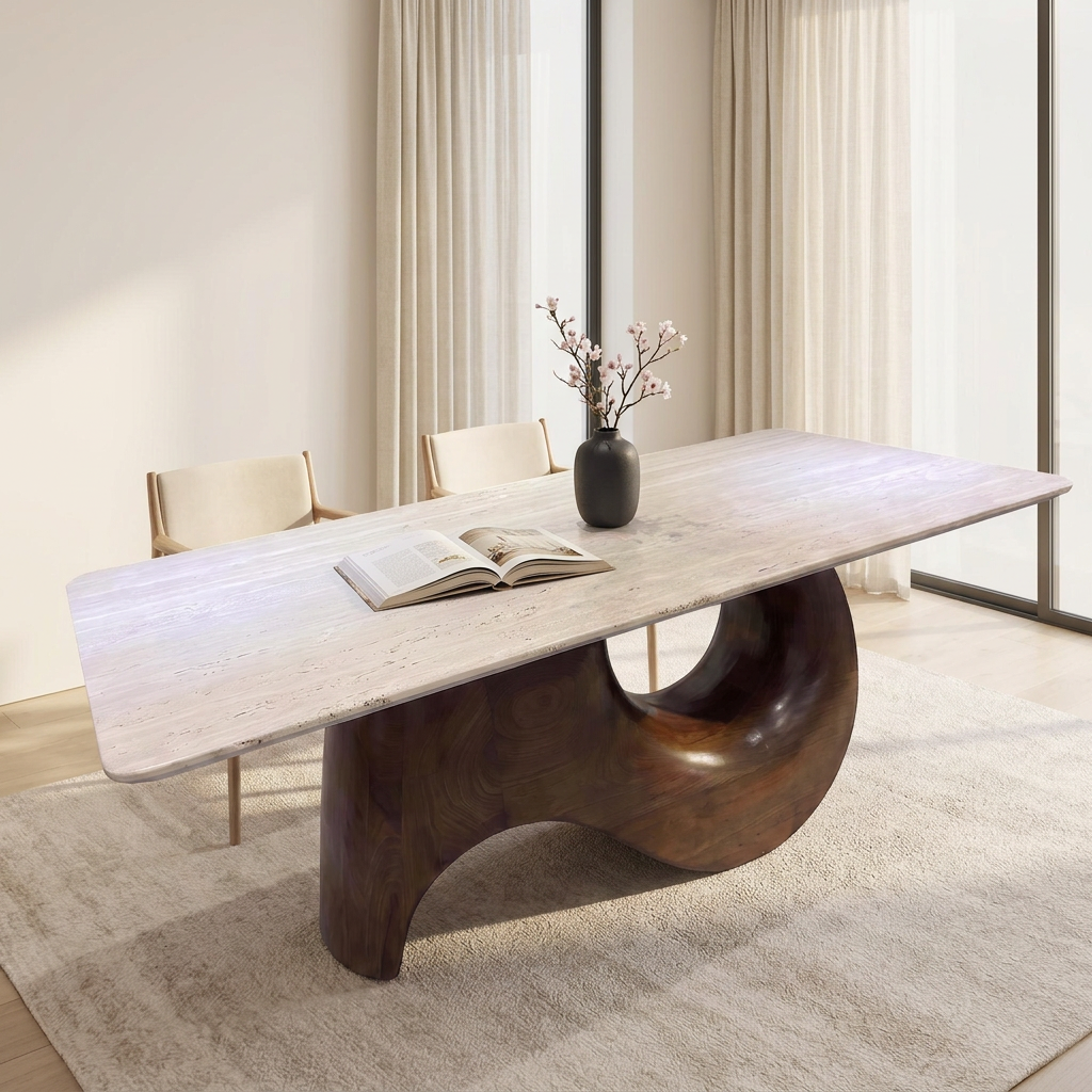 Bay Furniture Double Arch Walnut Base Sintered Stone Dining Table
